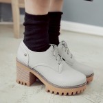 Grey Lace Up Cleated Sole Platforms Chunky Heels Oxfords Shoes